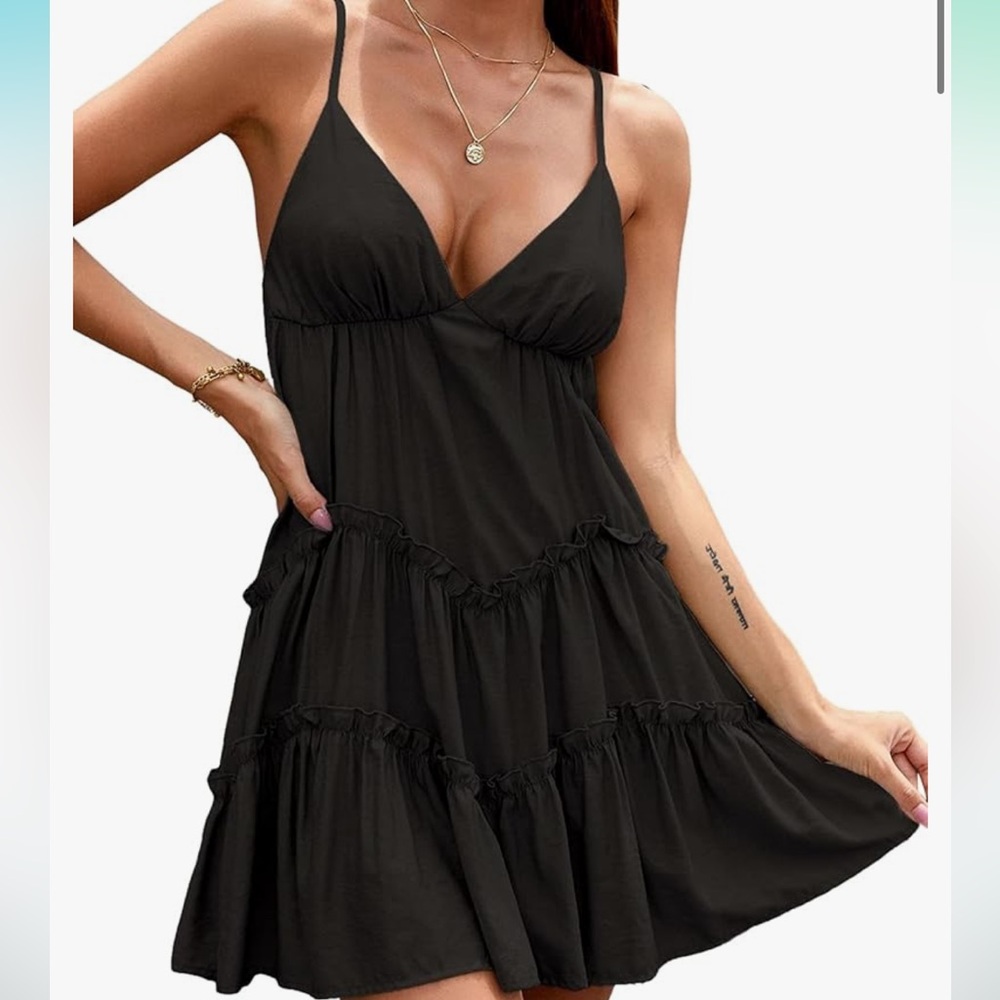 Amazon Black Spaghetti-Strap Mini Dress
